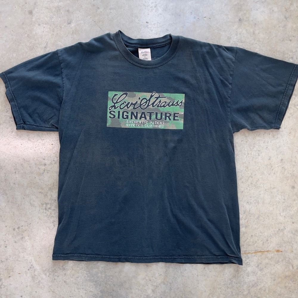 Levi Strauss Signature T-Shirt Mens XL Black Camo Box Logo Graphic Tee - Picture 1 of 8